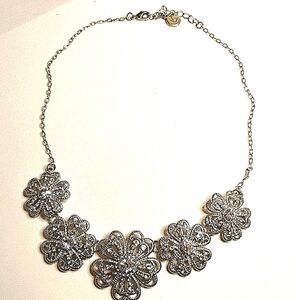 Liz Claiborne Silver Tone Bib AB Crystal Pendant‎ Necklace